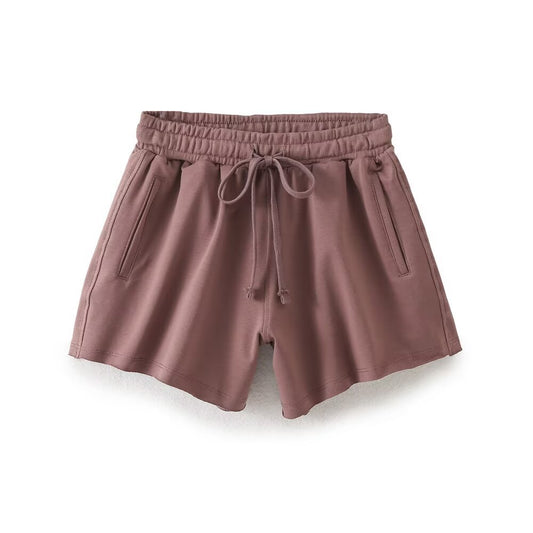 Maren | Relaxed Drawstring Shorts Blue Cotton Elastic Waist