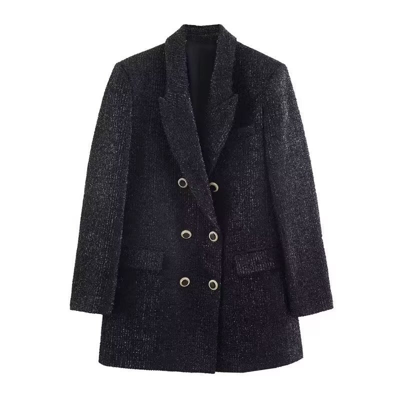 Vera | Oversized Tweed Blazer Black Double Breasted