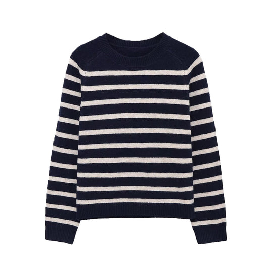 Margot | Striped Crew Neck Sweater Cream Black Long Sleeve