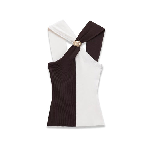 Kit | Halter Neck Top Black White Knitted Ribbed Sleeveless Crop