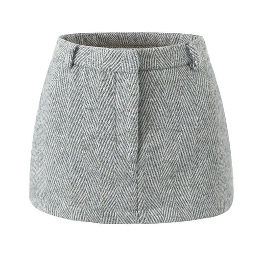Vera | A Line Mini Skirt Gray Herringbone Tweed