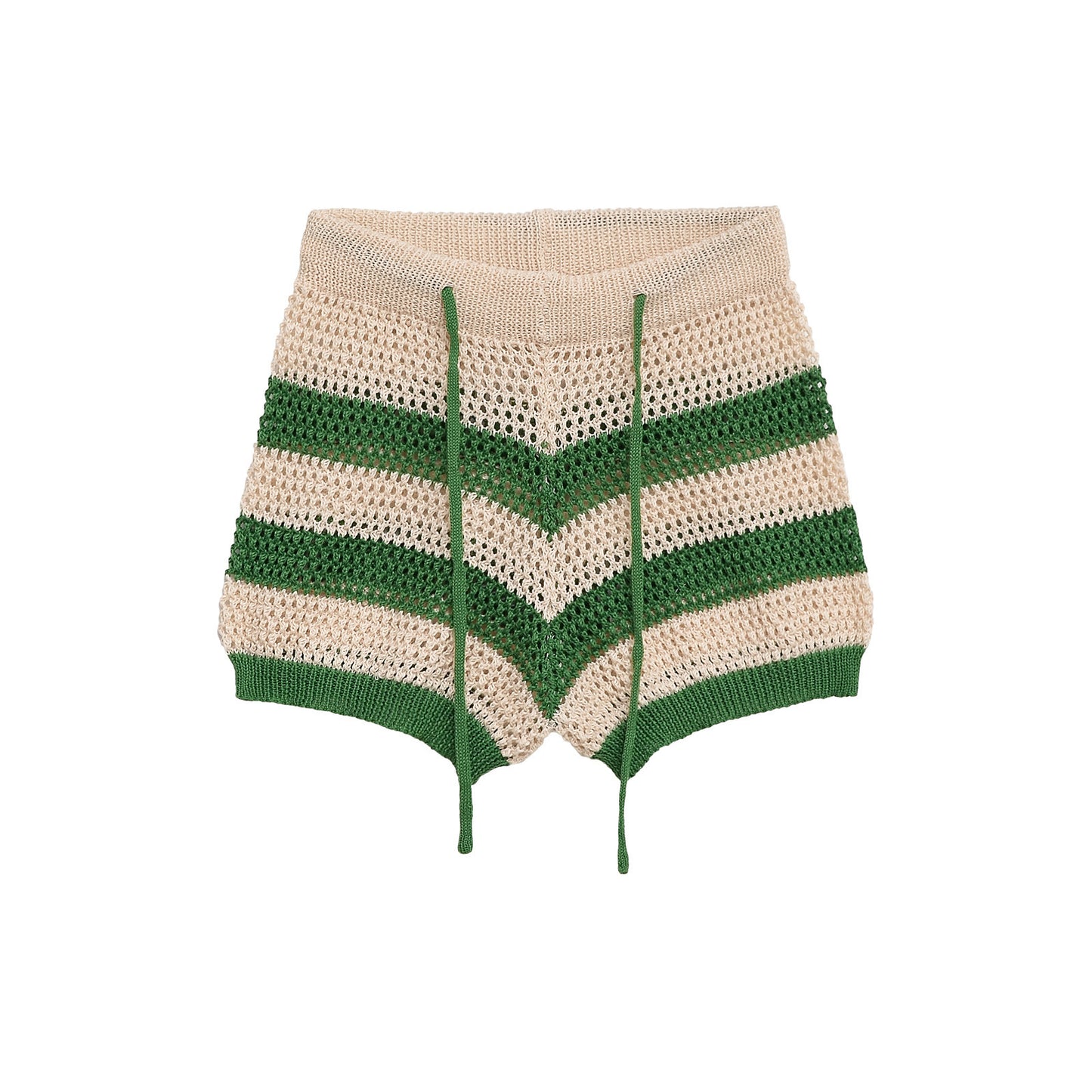 Thea | Crochet Shorts Green Cream Striped High Waisted