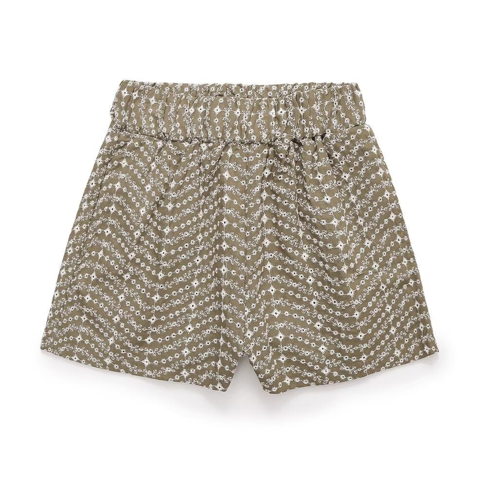Uma | Elegant Tailored Shorts Green High Waisted Pleated