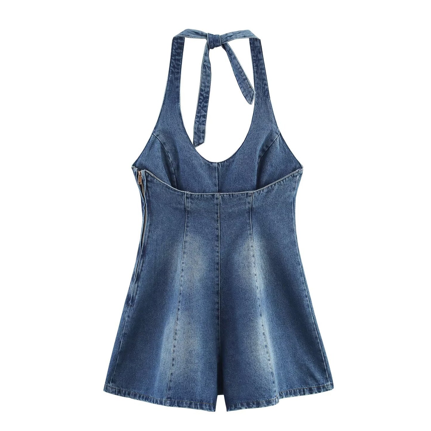 Celine | Denim Halter Neck Mini Jumpsuit Blue