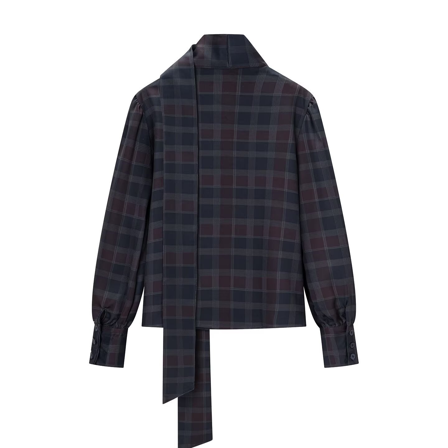 Thea | Plaid Matching Set Navy Long Sleeve Button Down
