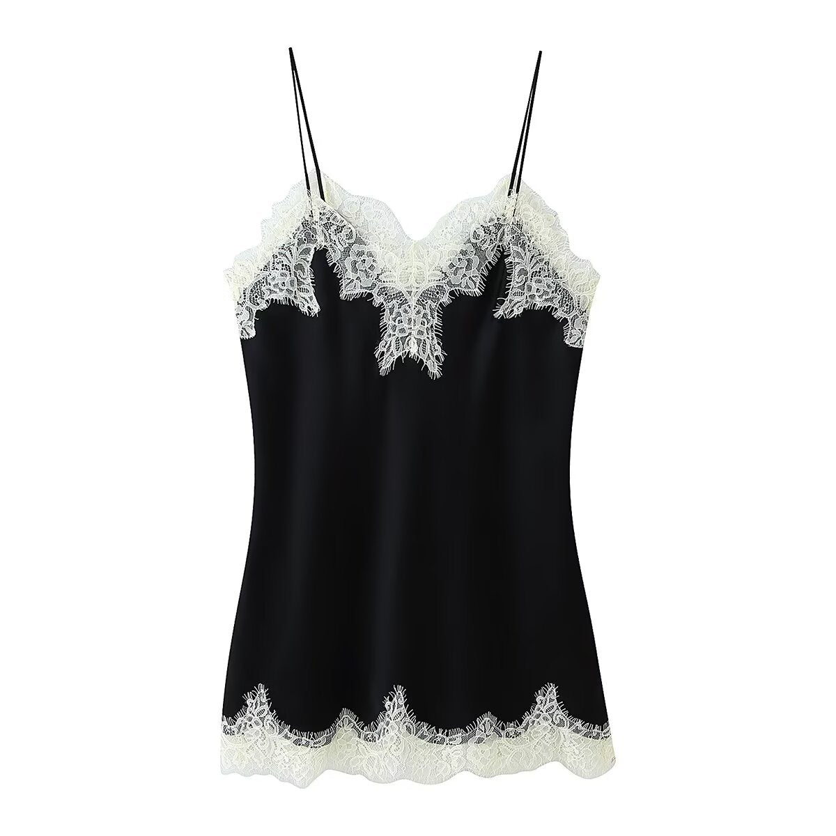 Oona | Elegant Lace Cami Top Satin Black Sleeveless