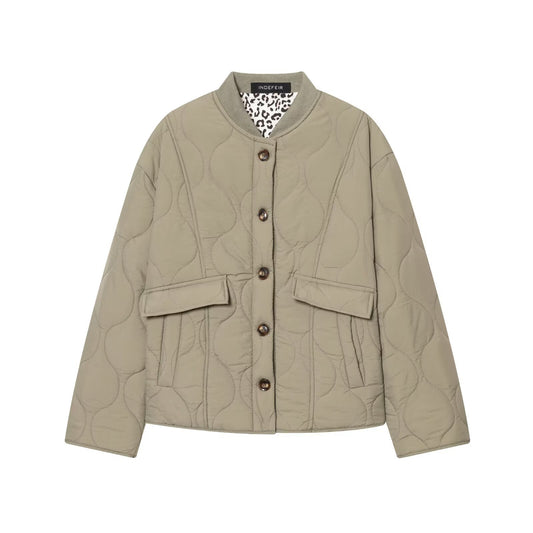 Opal | Quilted Jacket Cream Collarless Button Front Padded