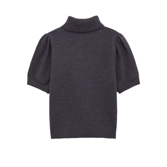 Piper | Short Sleeve Turtleneck Sweater Gray Fitted Puff Sleeve