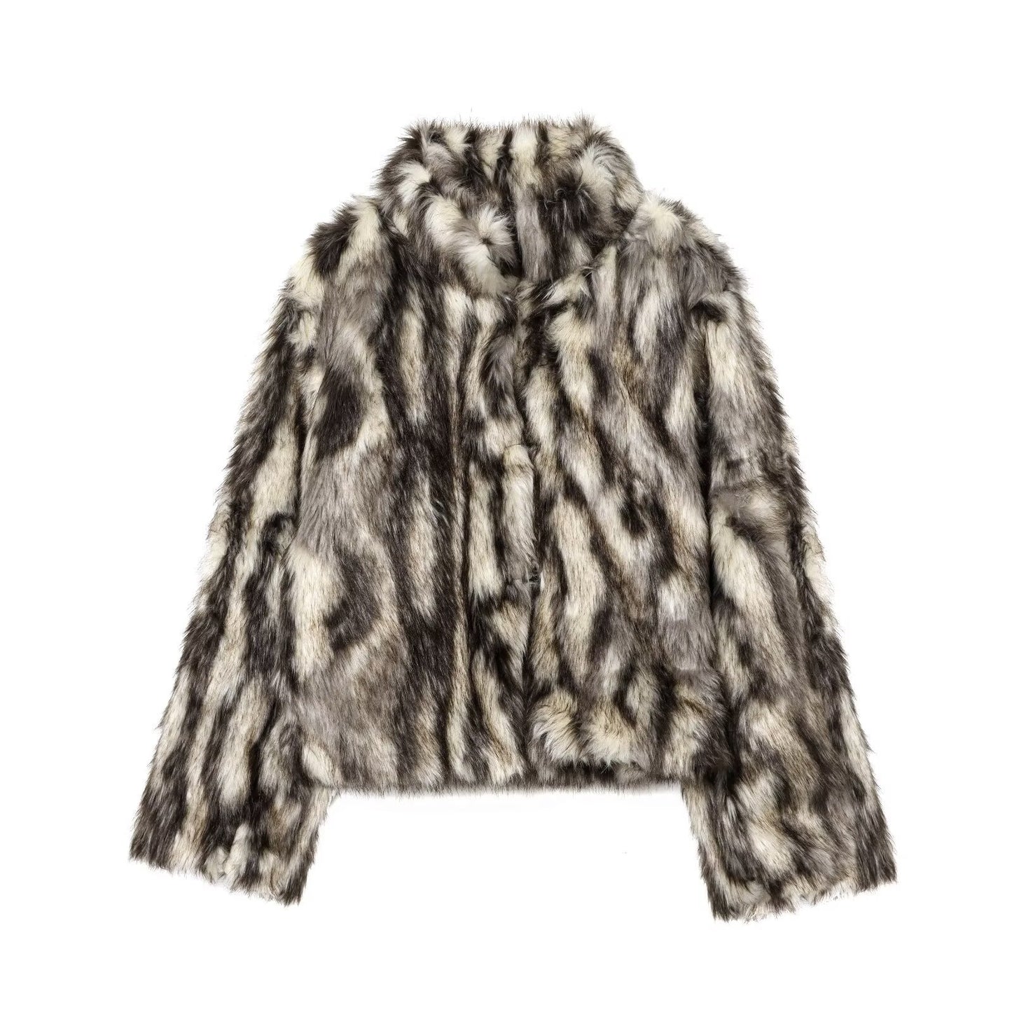 Vera | Faux Fur Coat Grey Black Leopard Print Cropped