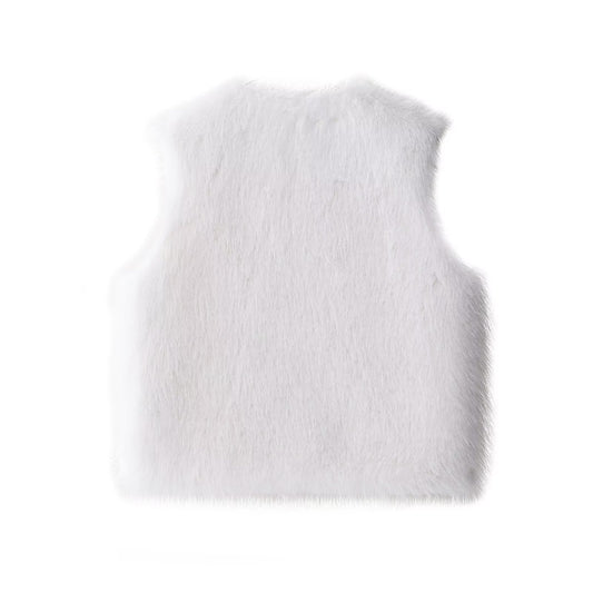 Camille | Fluffy Faux Fur Vest White Sleeveless