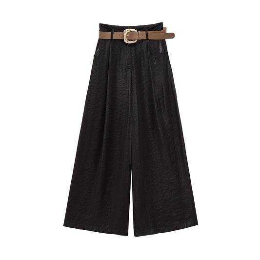 Margot | Wide Leg Pleated Pants Black Belted High Waisted