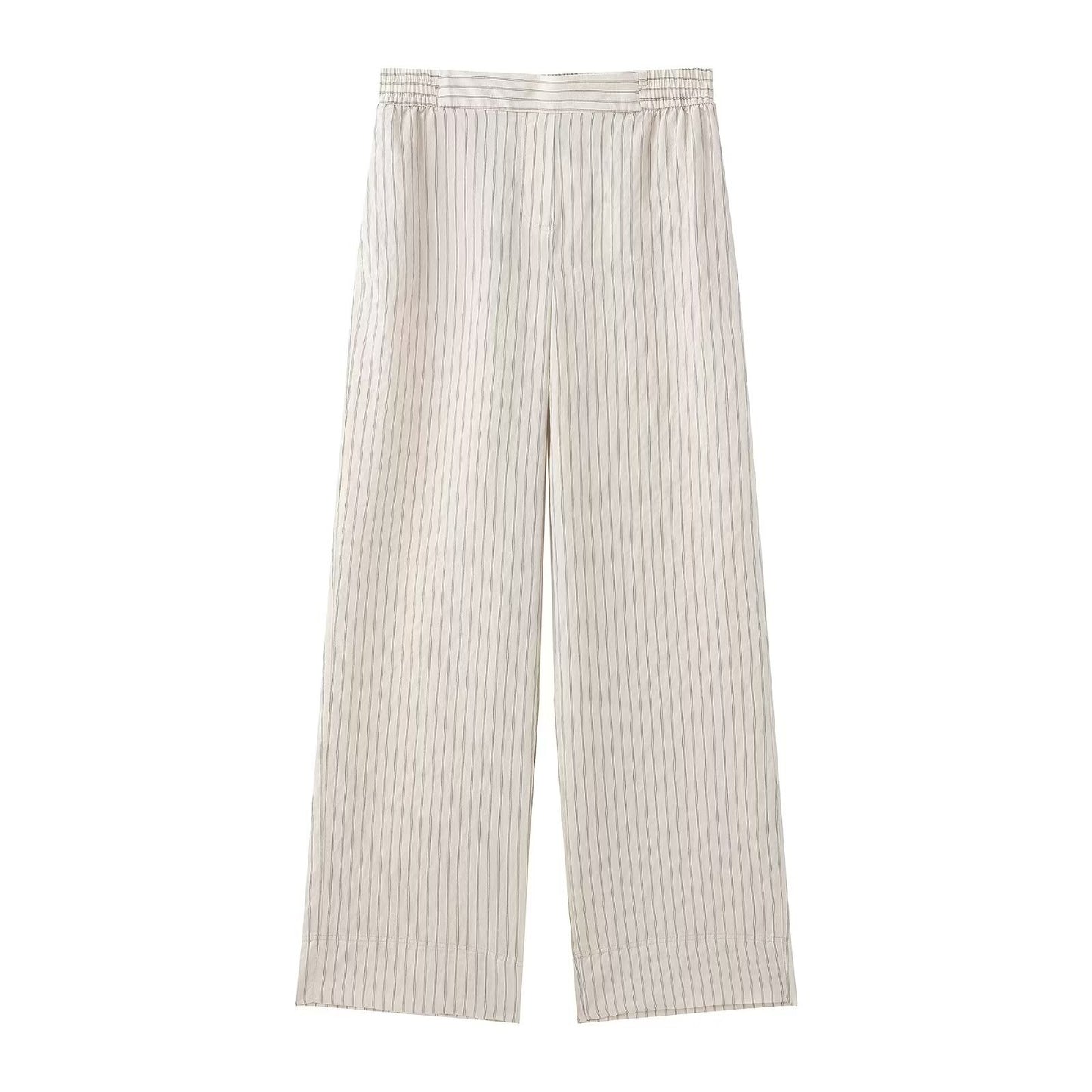 Briar | Casual Pleated Wide Leg Trousers Cream Striped