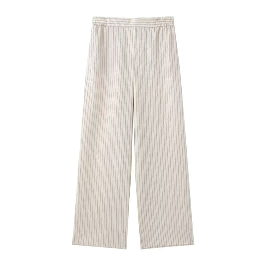 Briar | Casual Pleated Wide Leg Trousers Cream Striped