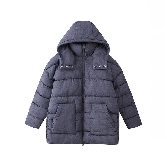 Zuri | Winter Quilted Puffer Jacket Navy Long Padded Hooded
