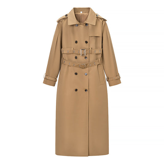 Fleur | Elegant Double Breasted Trench Coat Beige Long