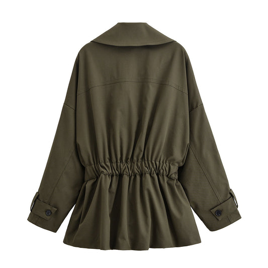 Margot | Oversized Linen Trench Coat Olive Belted Long Sleeve