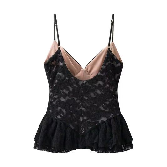 Ivy | Elegant Lace Corset Top Black Peplum