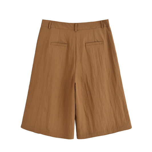 Ivy | High Waisted Wide Leg Culottes Brown Pleated Tailored