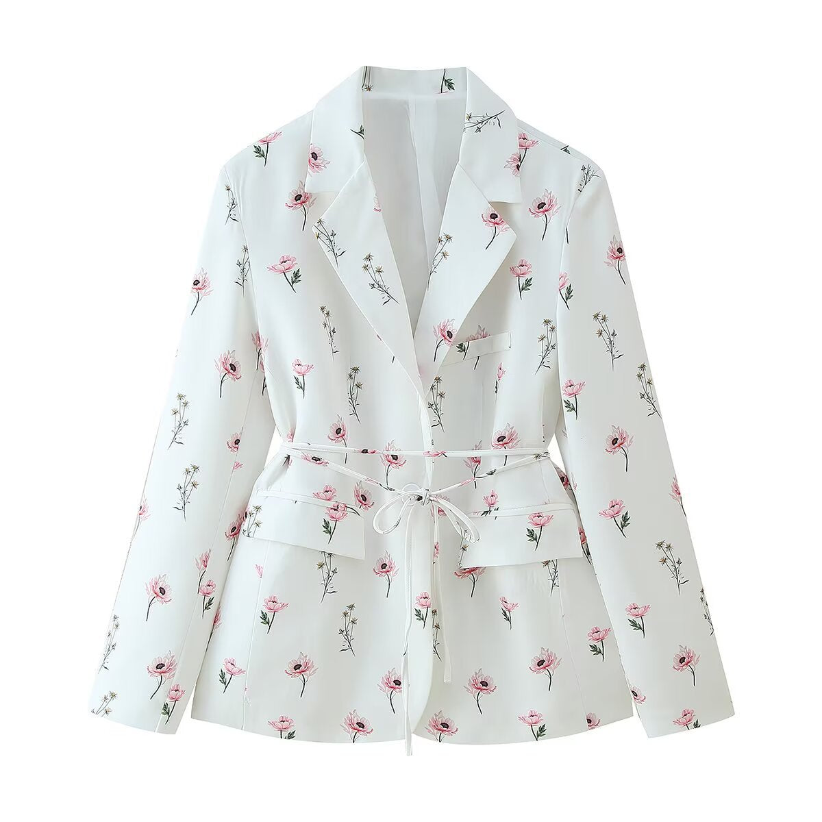 Faye | Floral Blazer White Pink Belted