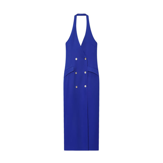 Hana | Elegant V Neck Maxi Dress Blue