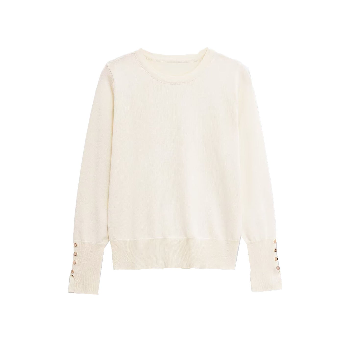 Margot | Ribbed Crew Neck Sweater Black Button Cuff Long Sleeve