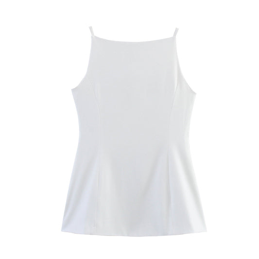 Tallulah | Square Neck Top White Sleeveless Button Front Fitted