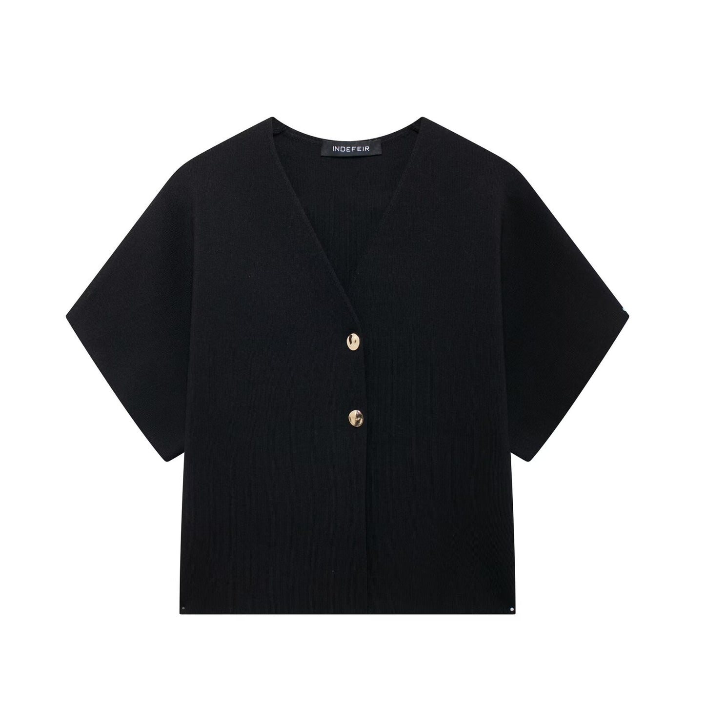 Margot | Cropped Button Up Blouse Black Short Sleeve V Neck