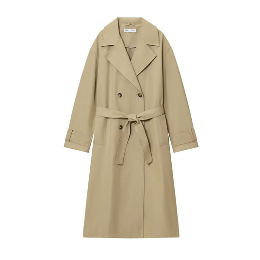 Maren | Smart Casual Longline Trench Coat Beige Double Breasted