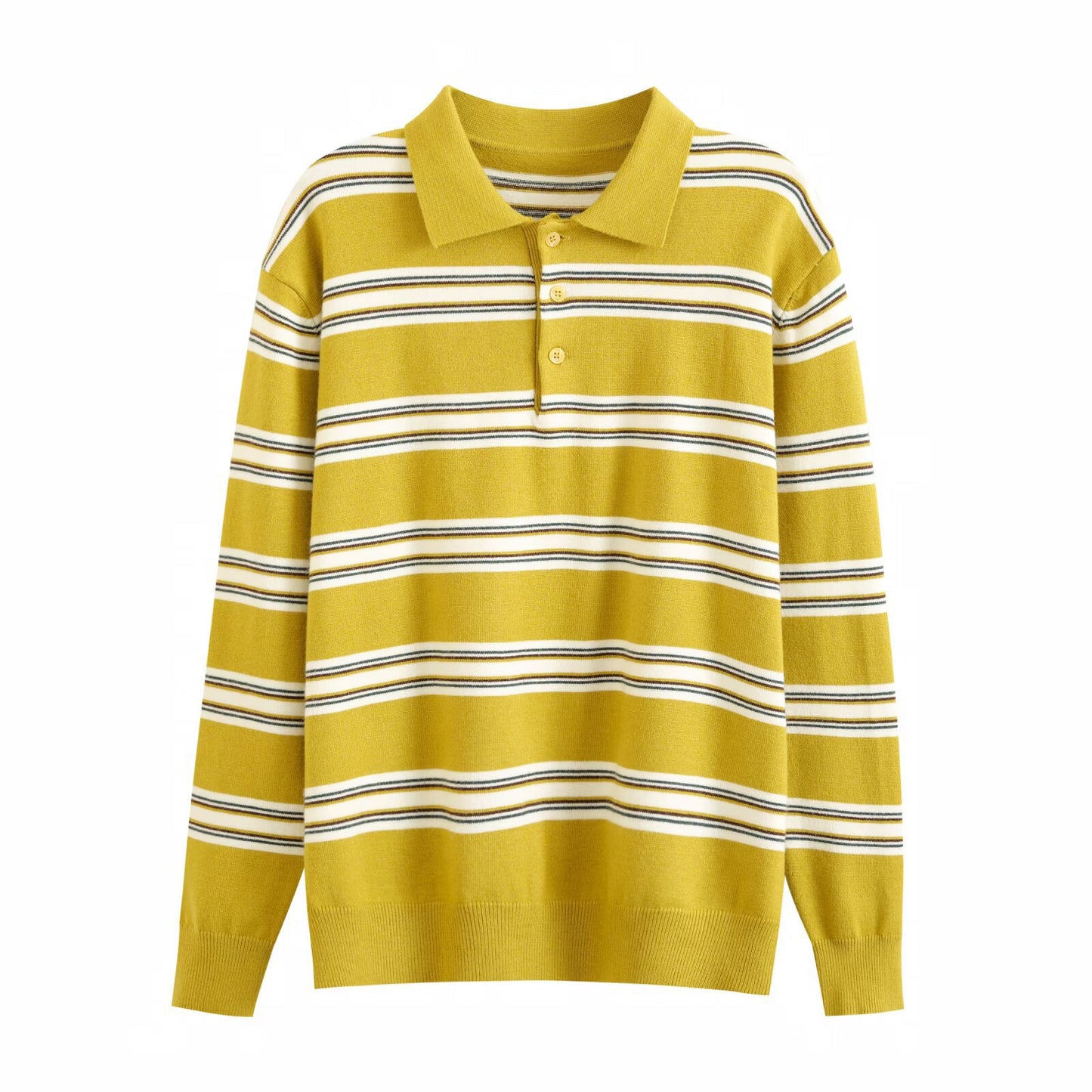 Grace | Classic Striped Knit Long Sleeve Polo Top