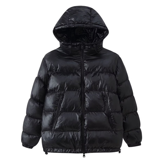 Willa | Winter Puffer Jacket Black Cropped Hooded Quilted Oversized