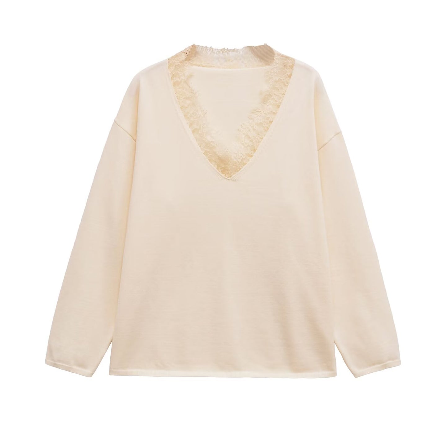 Margot | Lace V Neck Long Sleeve Blouse Cream