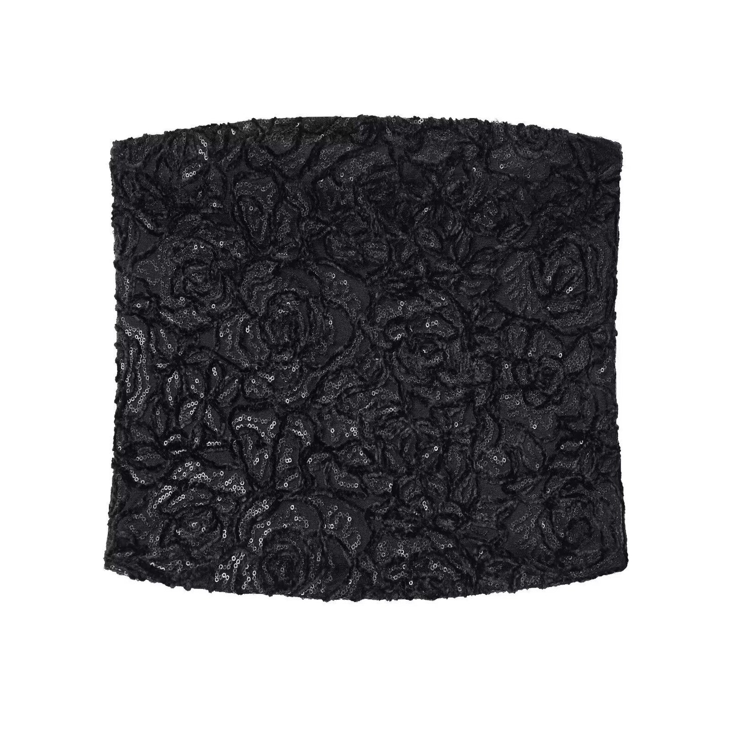 Luna | Sequin Bandeau Top Black Lace Strapless Crop