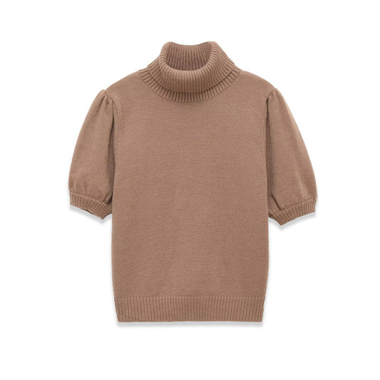 Piper | Short Sleeve Turtleneck Sweater Gray Fitted Puff Sleeve