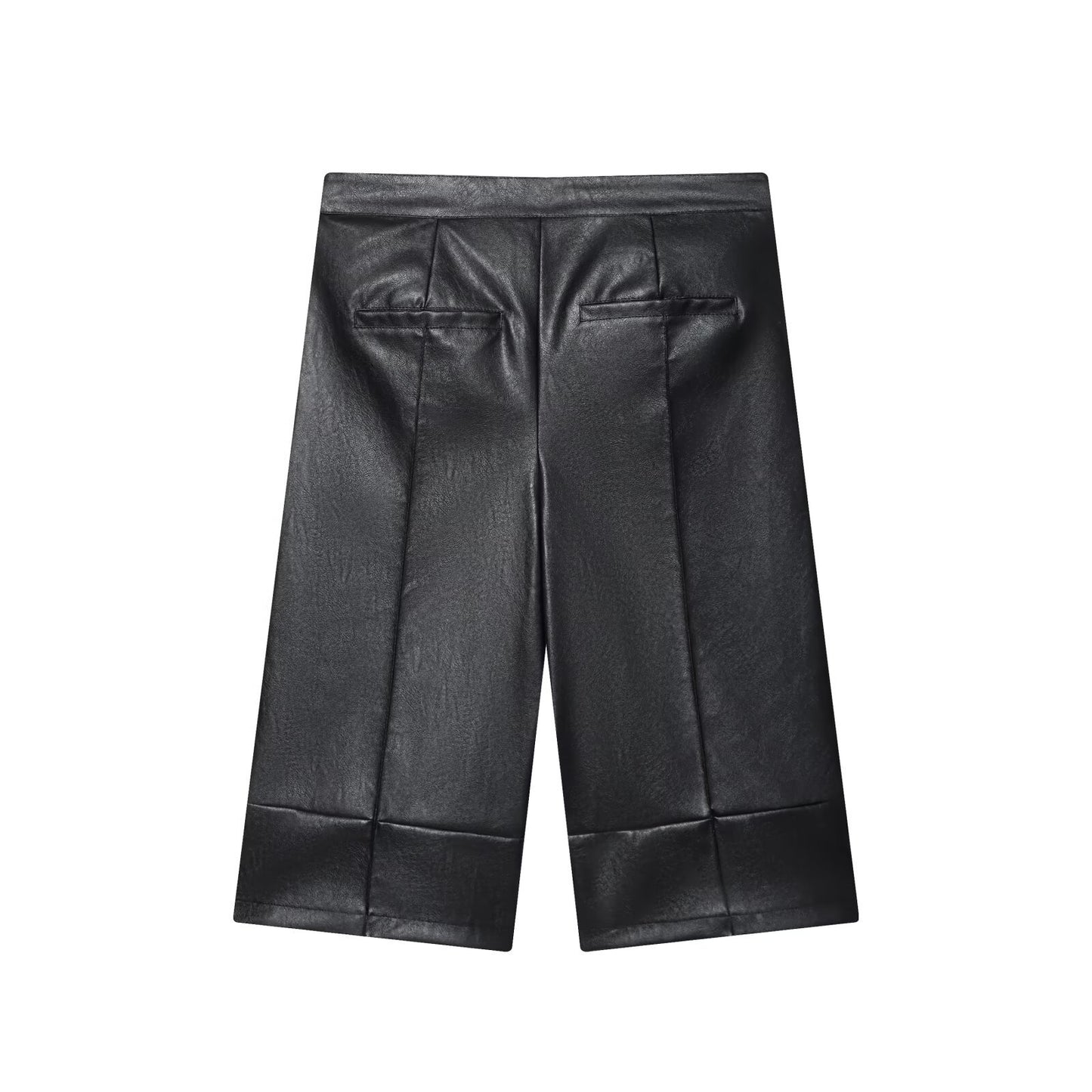Margot | Faux Leather Wide Leg Shorts Black High Waisted Pleated