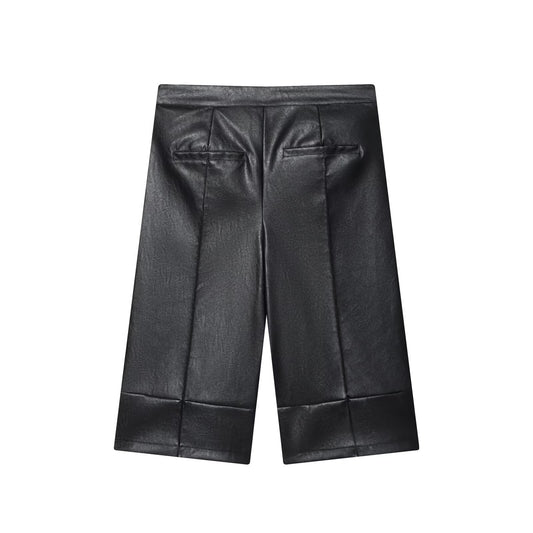 Margot | Faux Leather Wide Leg Shorts Black High Waisted Pleated