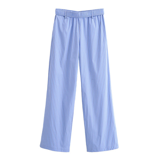 Light blue striped pants on a white background