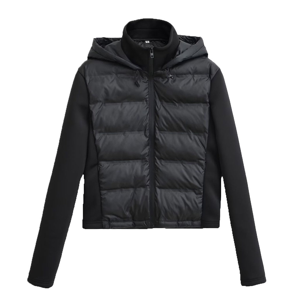 Etta | Cropped Puffer Jacket Black Hooded Quilted Zip Up
