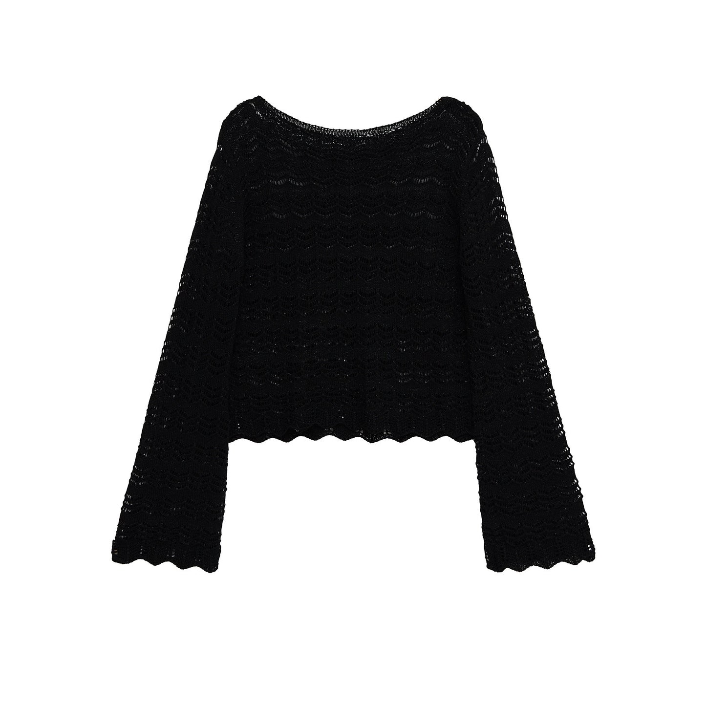 Bea | Crochet Top Black Long Sleeve Crop Lace