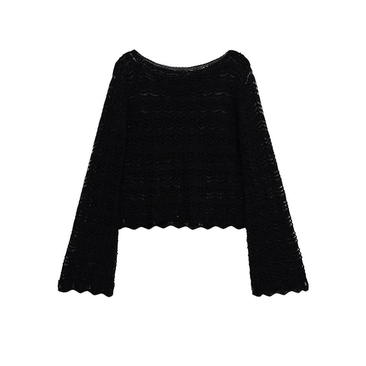 Camille | Crochet Top Black Long Sleeve Crop Lace