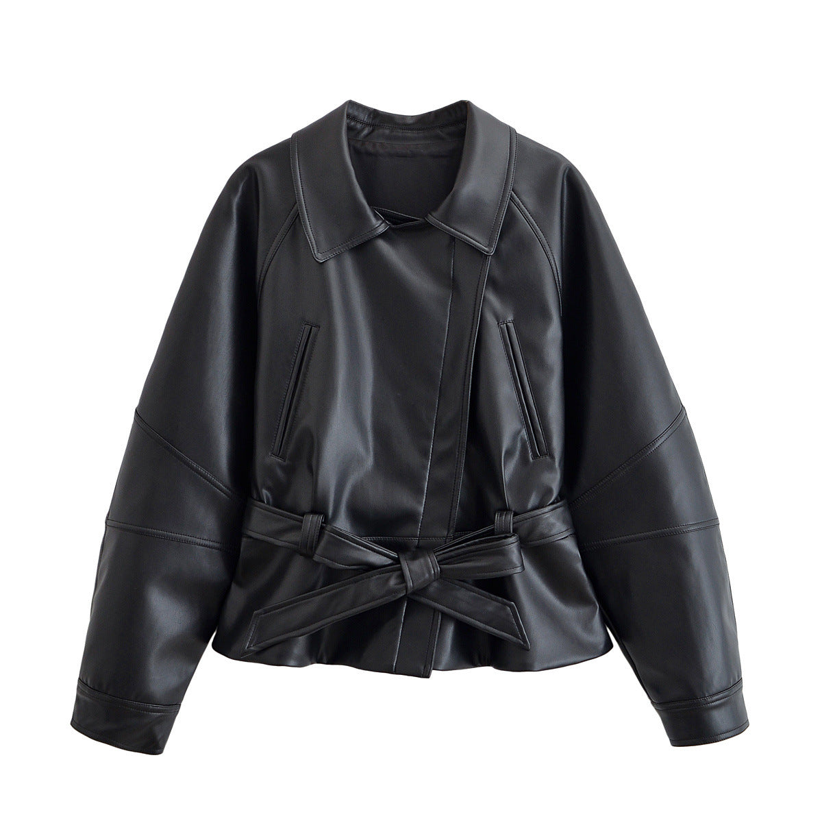 Vera | Belted Faux Leather Jacket Black Long Sleeve