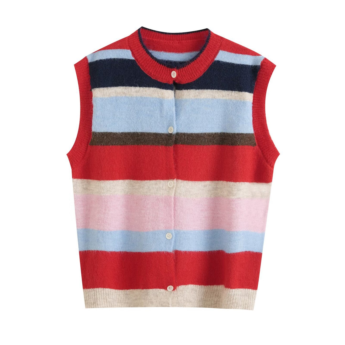 Sia | Striped Knitted Top Vest Purple Sleeveless Button Front