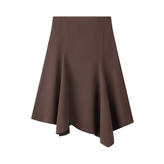 Lyra | Midi Skirt Brown A Line Asymmetric Hem Tailored