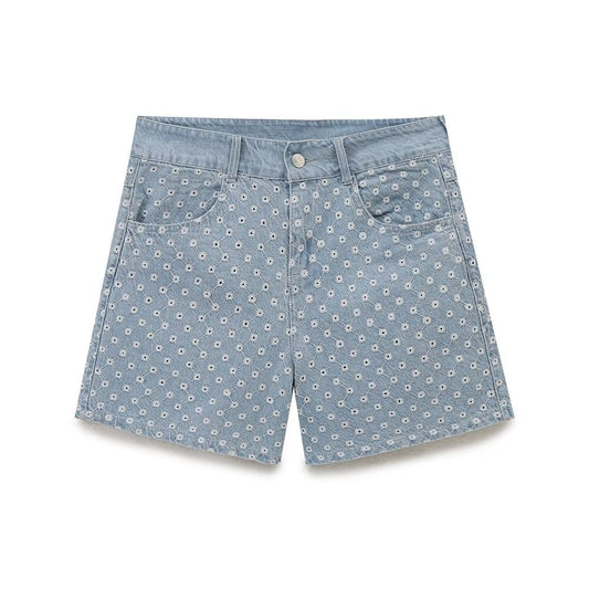 Maren | High Waisted Denim Shorts Light Blue Printed