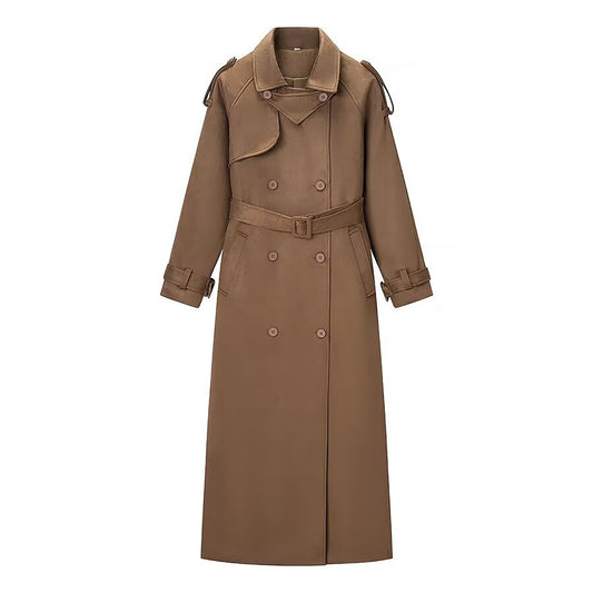 Paloma | Elegant Longline Trench Coat Brown Double Breasted