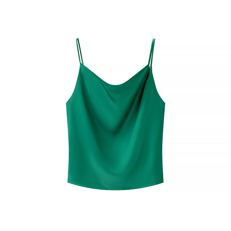 Maren | Elegant Cowl Neck Cami Top Red Satin Sleeveless Strappy