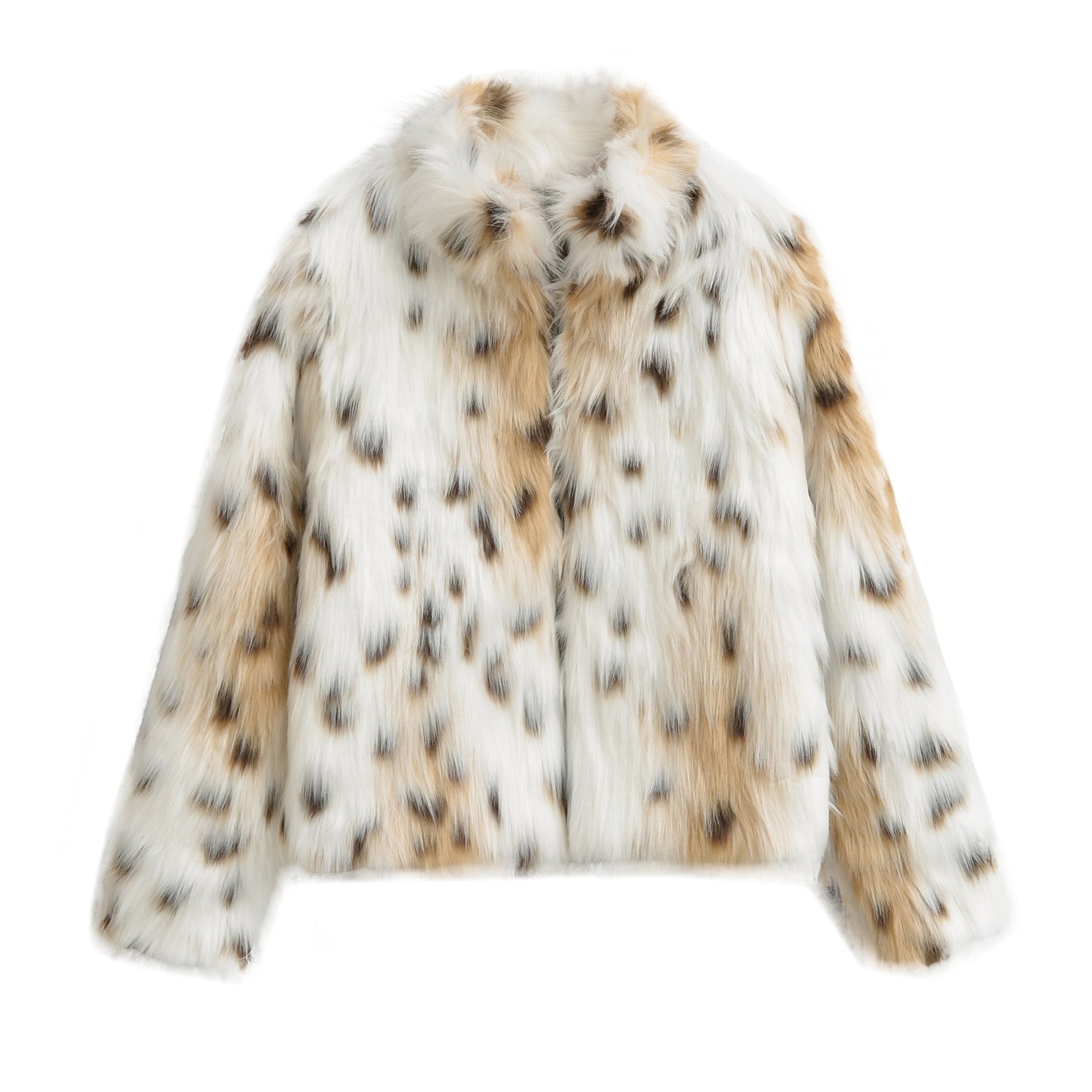 Vera | Leopard Faux Fur Coat Cream Short Sleeve Cropped