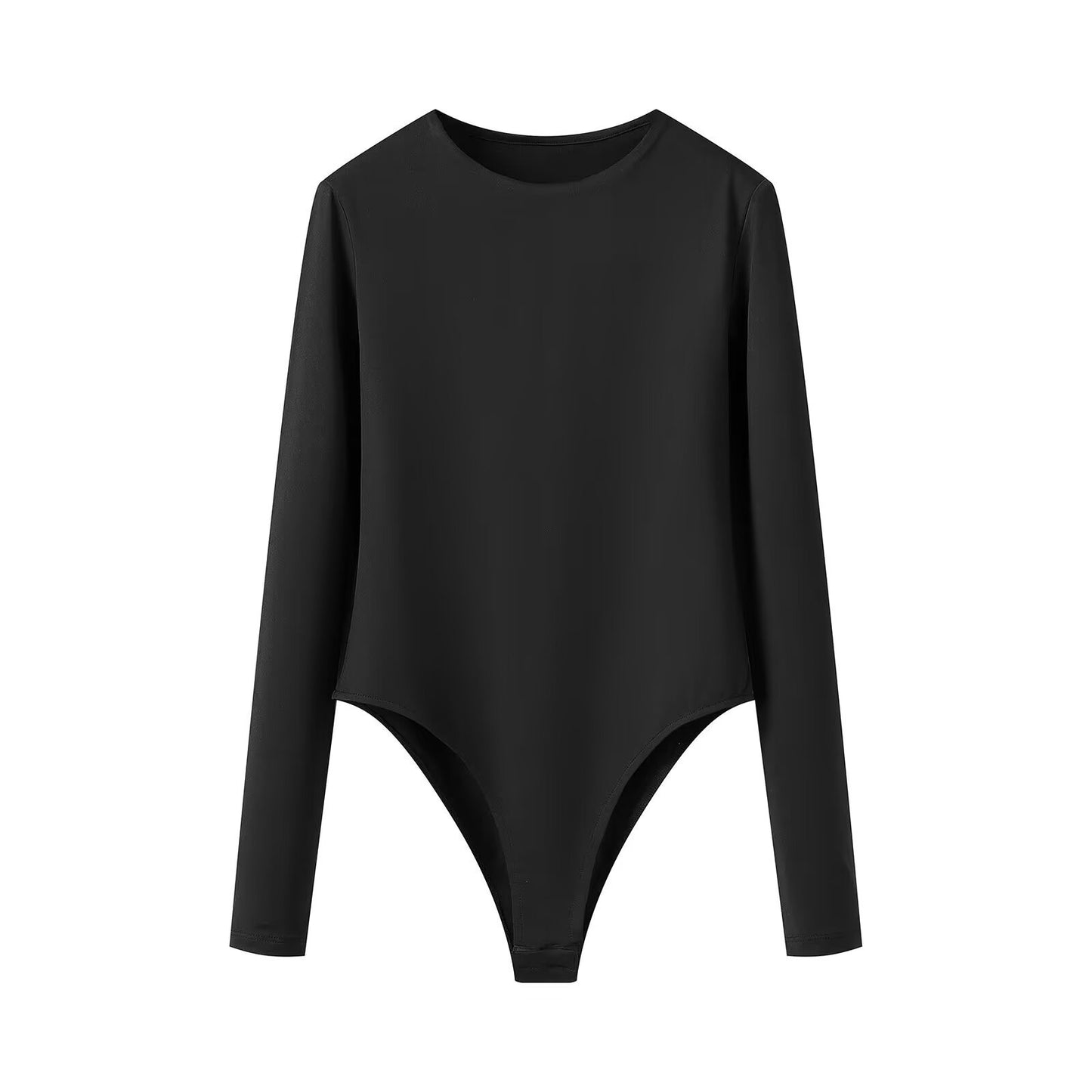 Stella | Casual Long Sleeve Bodysuit Black Crew Neck