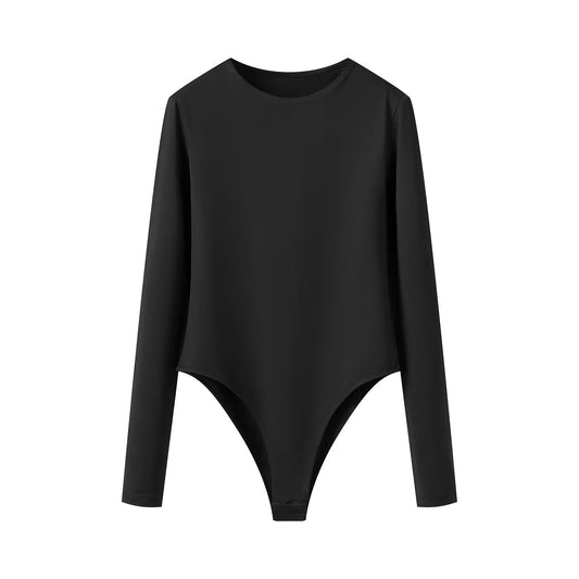 Stella | Casual Long Sleeve Bodysuit Black Crew Neck