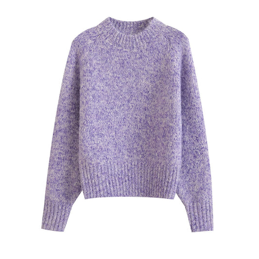 Margot | Cozy Heathered Knit Sweater Pink Crew Neck