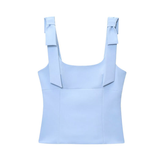 Cora | Summer Square Neck Top White Tie Strap Sleeveless